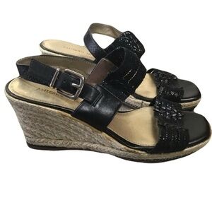 Antonio Melani Sleek Black Espadrille Wedge Sandals